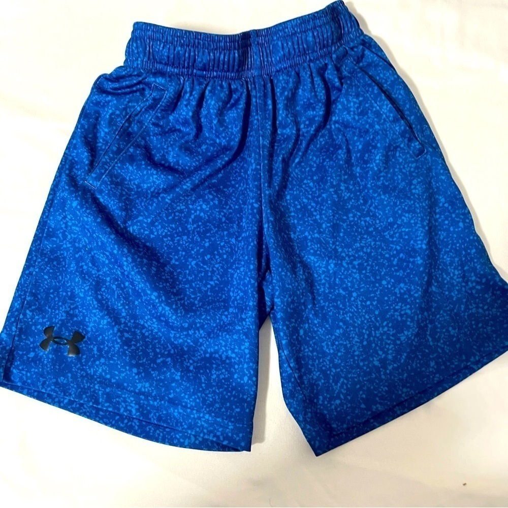 Under Armour Athletic Shorts Youth Boy XS Royal Blue Speckled Activewear EUC
